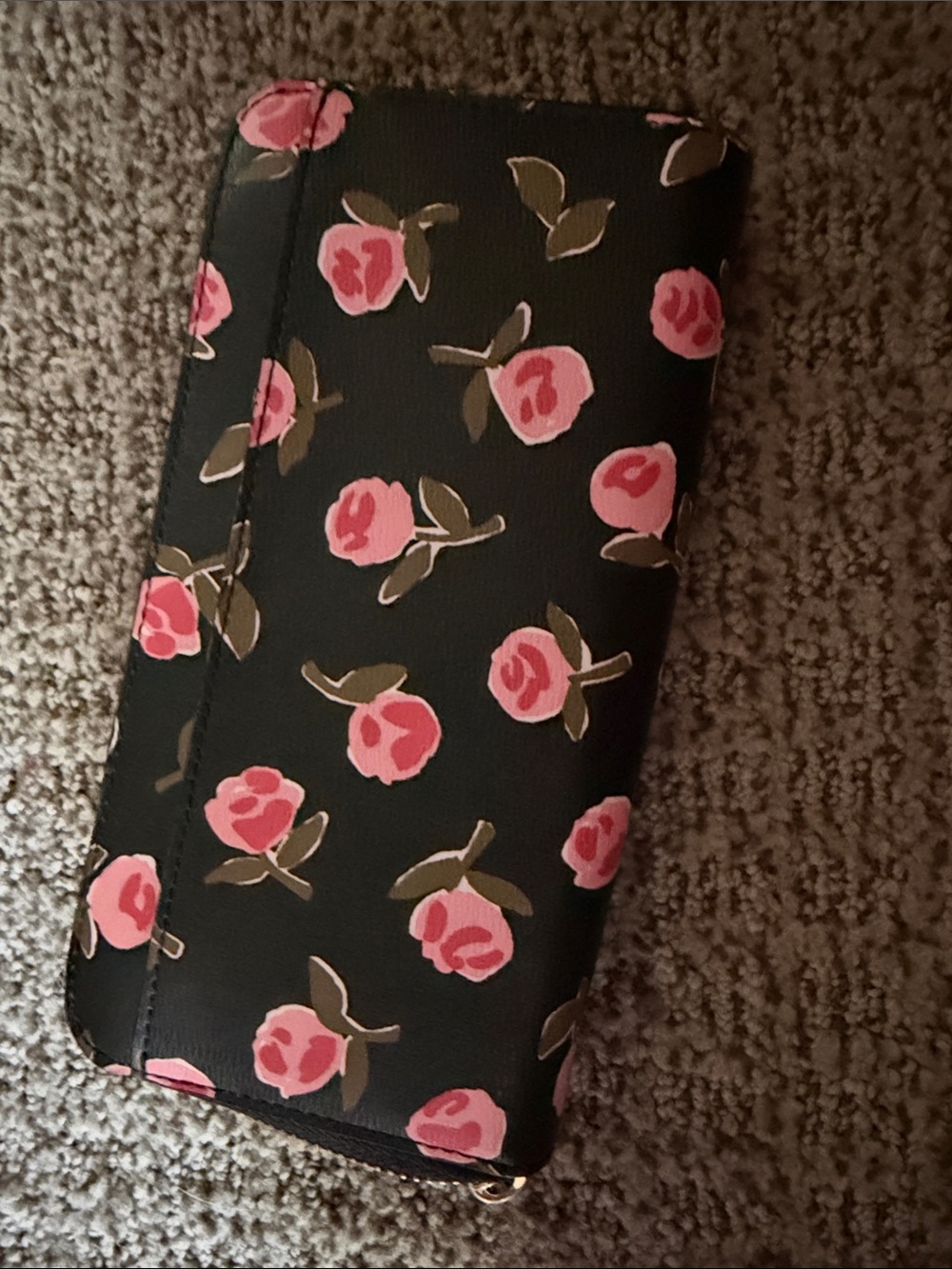 kate spade Black Pink Floral Zip-Around Wallet NWOT - Picture 6 of 14